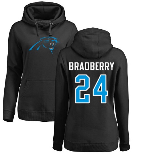 Carolina Panthers Black Women James Bradberry Name and Number Logo NFL Football #24 Pullover Hoodie Sweatshirts->women nfl jersey->Women Jersey